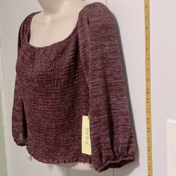Hacci Smocked Square Neck Crop Top Blouse Wine Burgundy XL 2X 3X - Picture 4 of 15